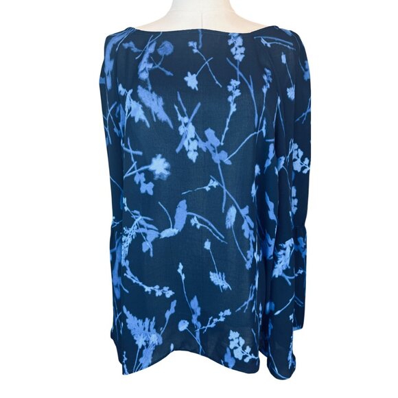 Banana Republic Large Flowy Blue Floral Print Long Bell Sleeve Blouse - Picture 15 of 16